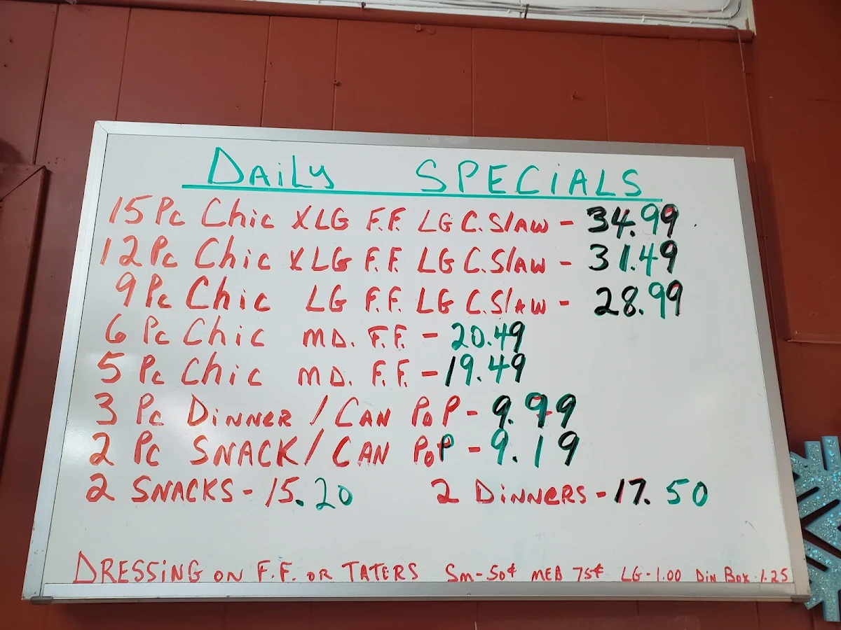 Menu, Chester Fried Chicken