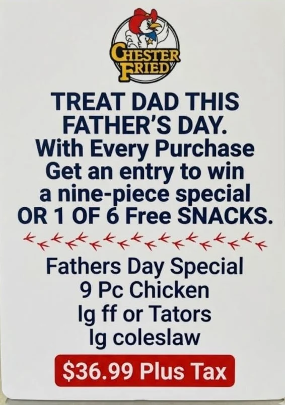 Menu, Chester Fried Chicken