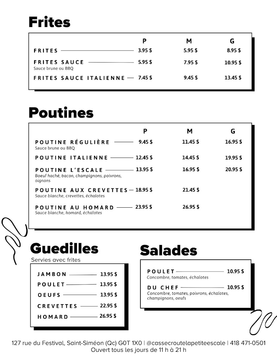 Menu, Casse-croûte La Petite Escale