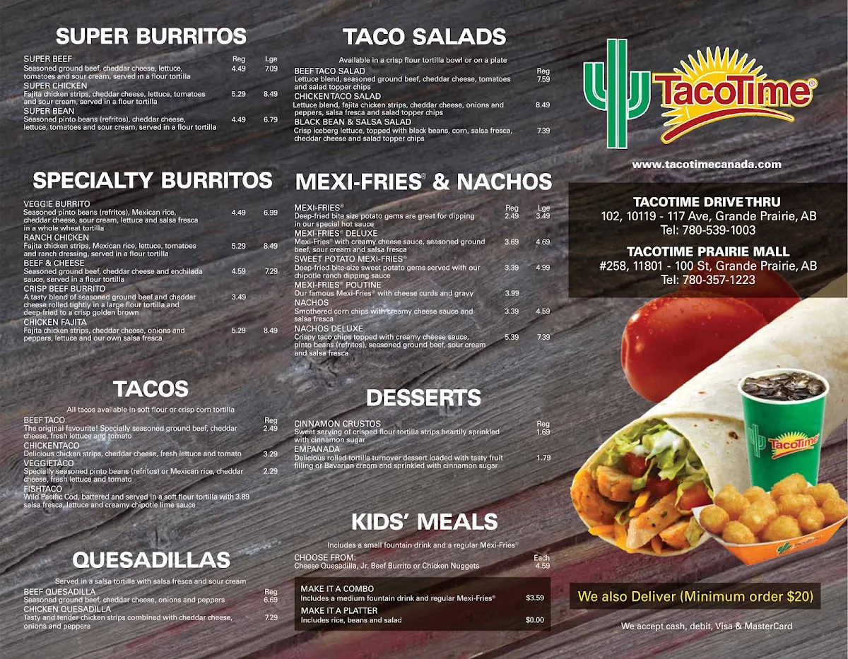 Menu, TacoTime