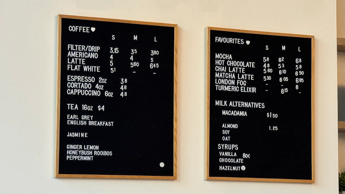 Menu, Prado Cafe