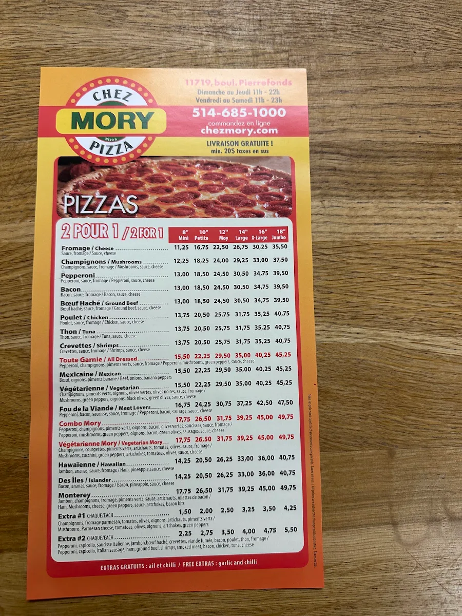 Menu, Chez Mory