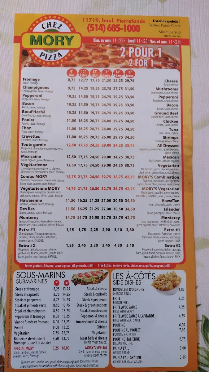 Menu, Chez Mory