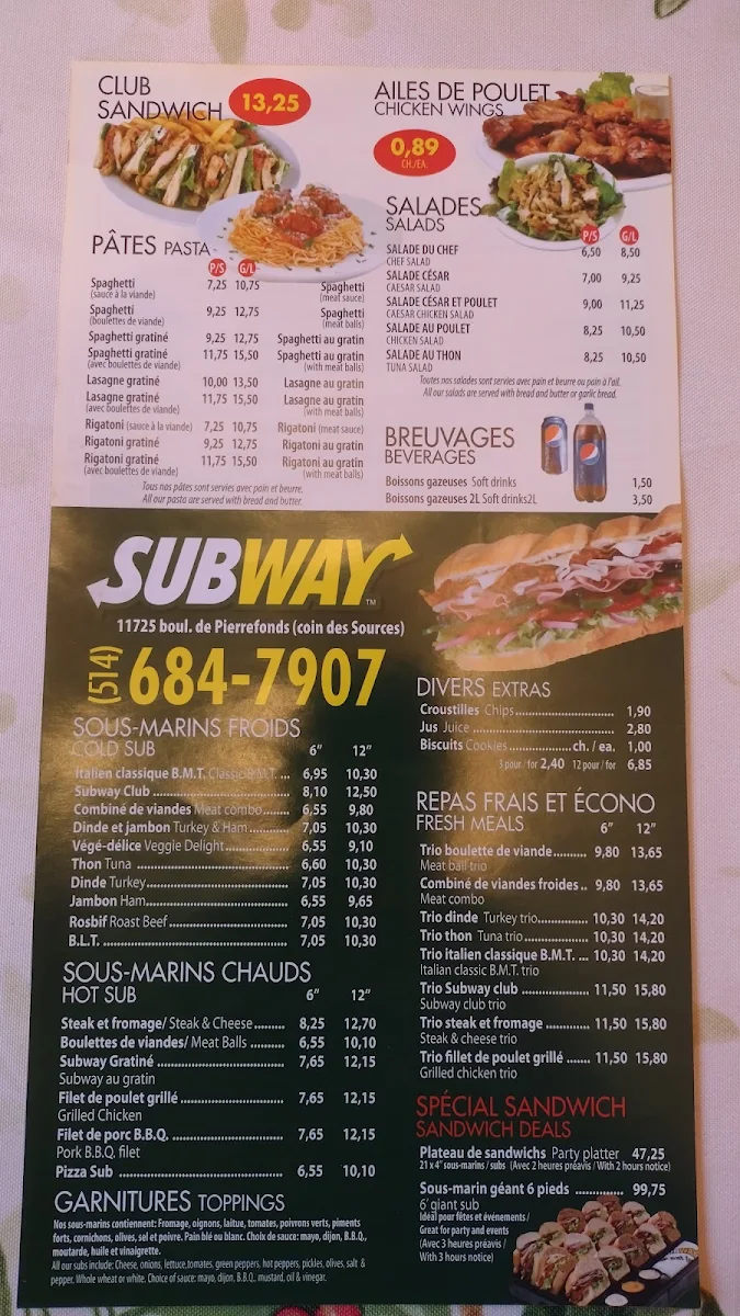 Menu, Chez Mory