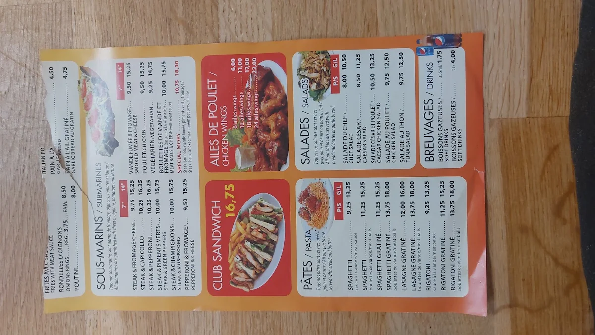 Menu, Chez Mory