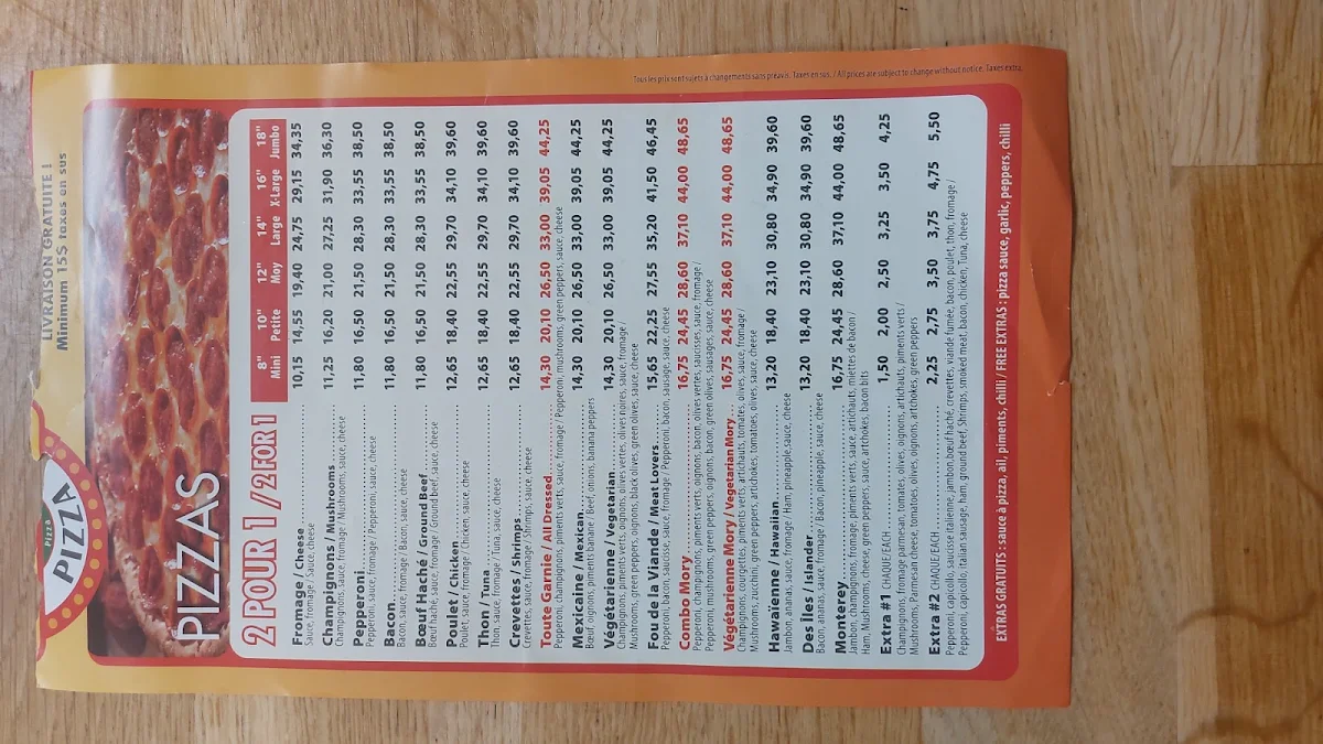Menu, Chez Mory