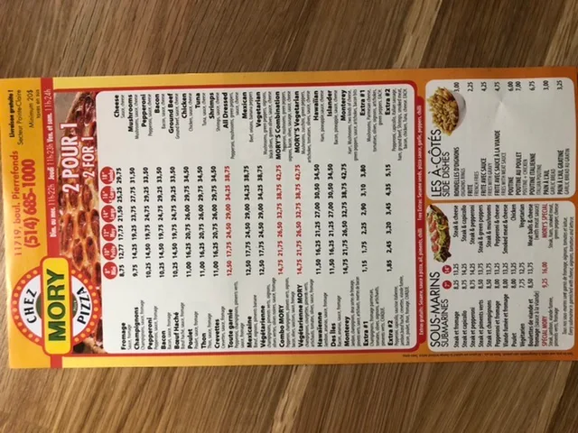 Menu, Chez Mory