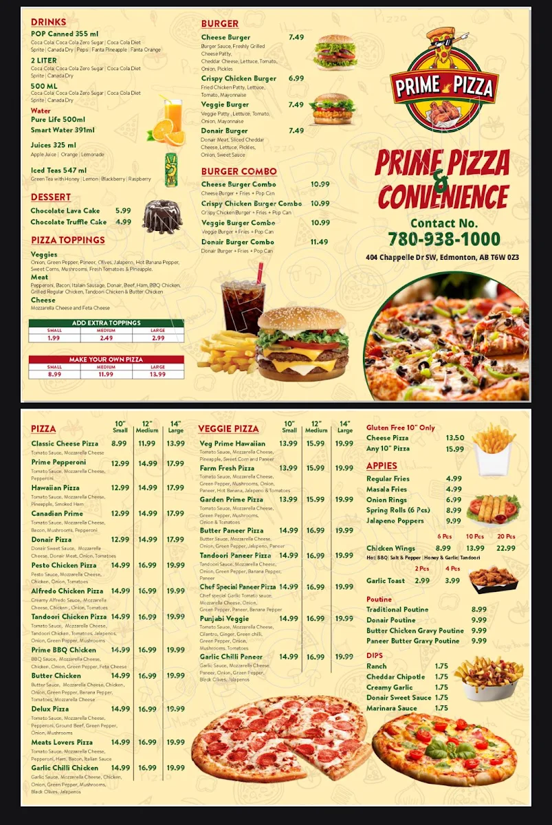 Menu, Prime Pizza & Convenience Store