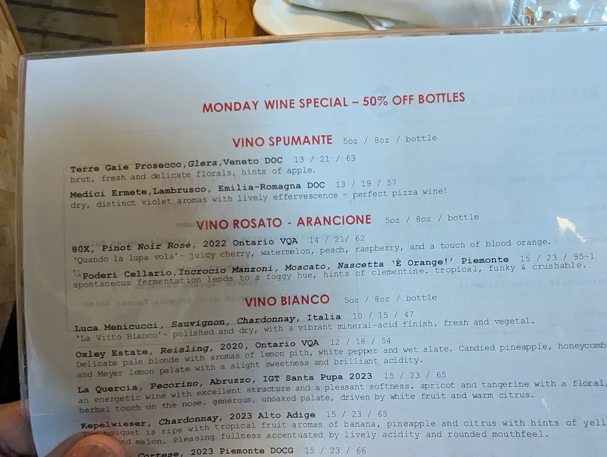 Menu, Pizzeria Libretto - University
