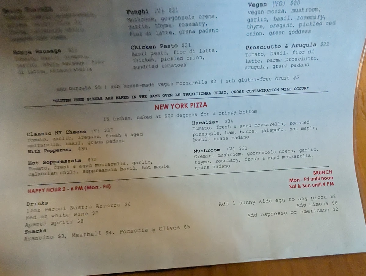 Menu, Pizzeria Libretto - University