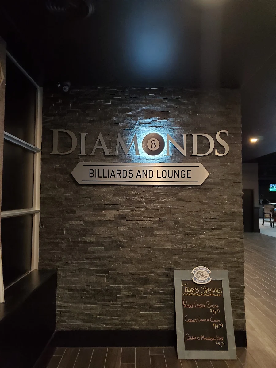 Menu, Diamonds Billiards and Lounge