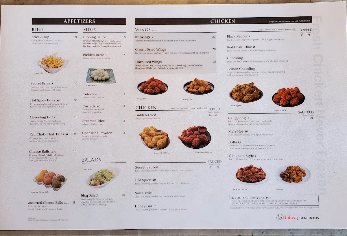 Menu, bbq Chicken Canmore