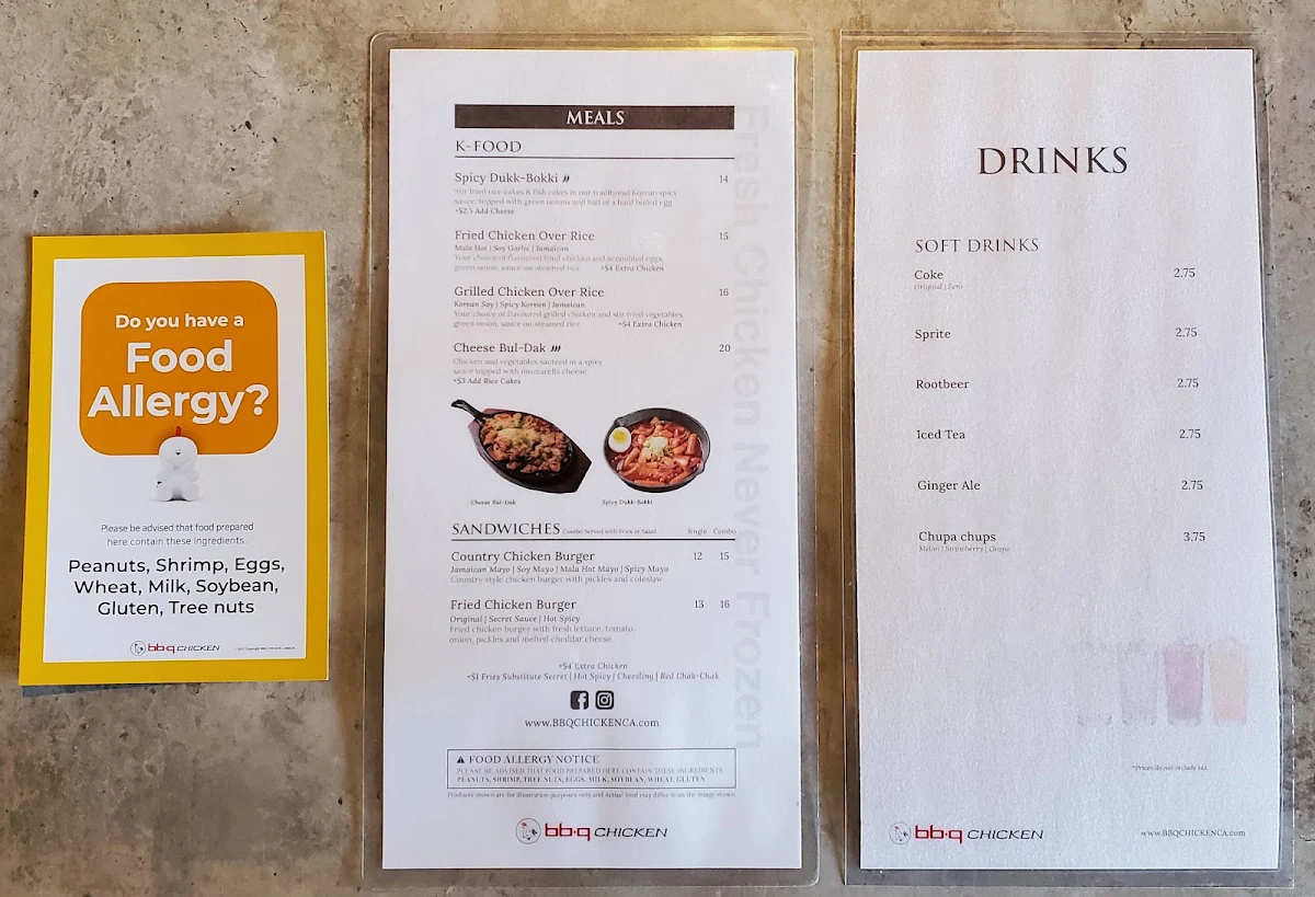 Menu, bbq Chicken Canmore