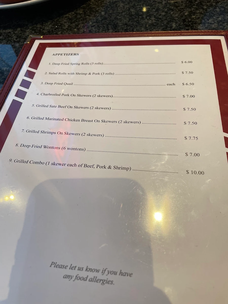Menu, Thuy Tien Restaurant