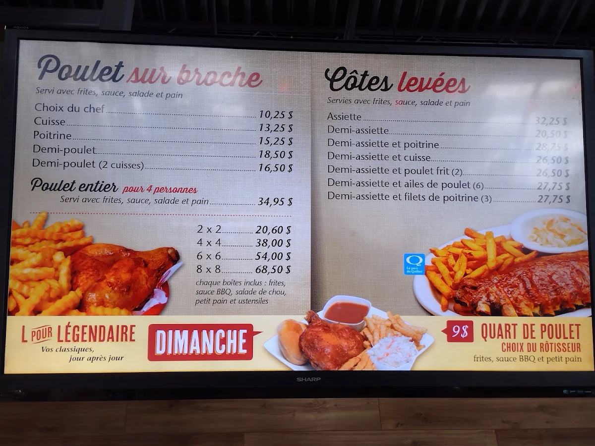 Menu, Chez Louis poulet et pizza