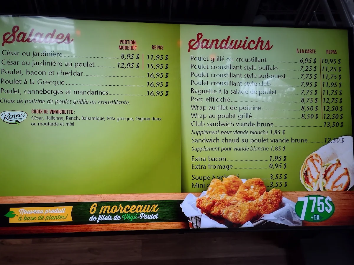 Menu, Chez Louis poulet et pizza
