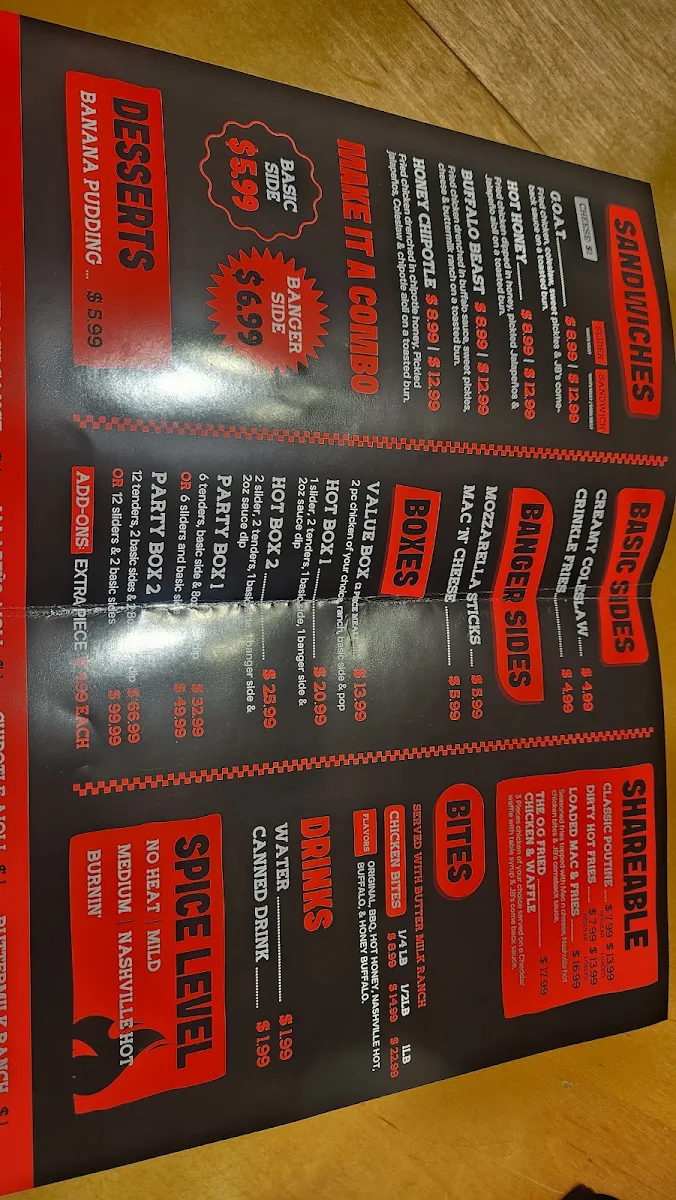 Menu, Juicy Birds Nashville Hot Chicken