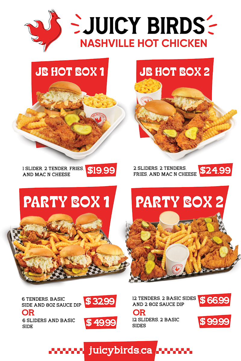 Menu, Juicy Birds Nashville Hot Chicken