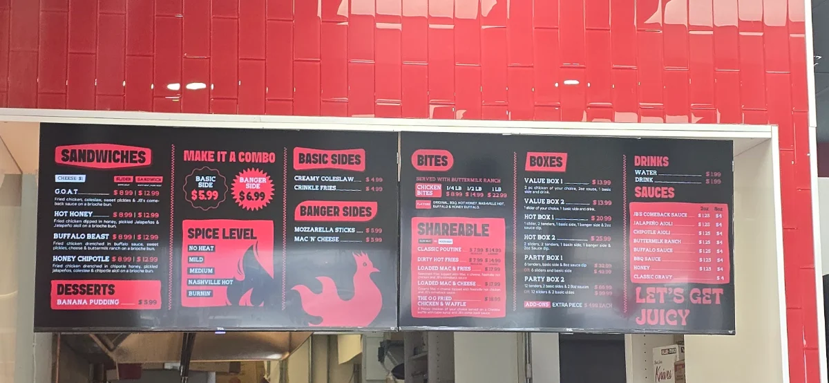Menu, Juicy Birds Nashville Hot Chicken