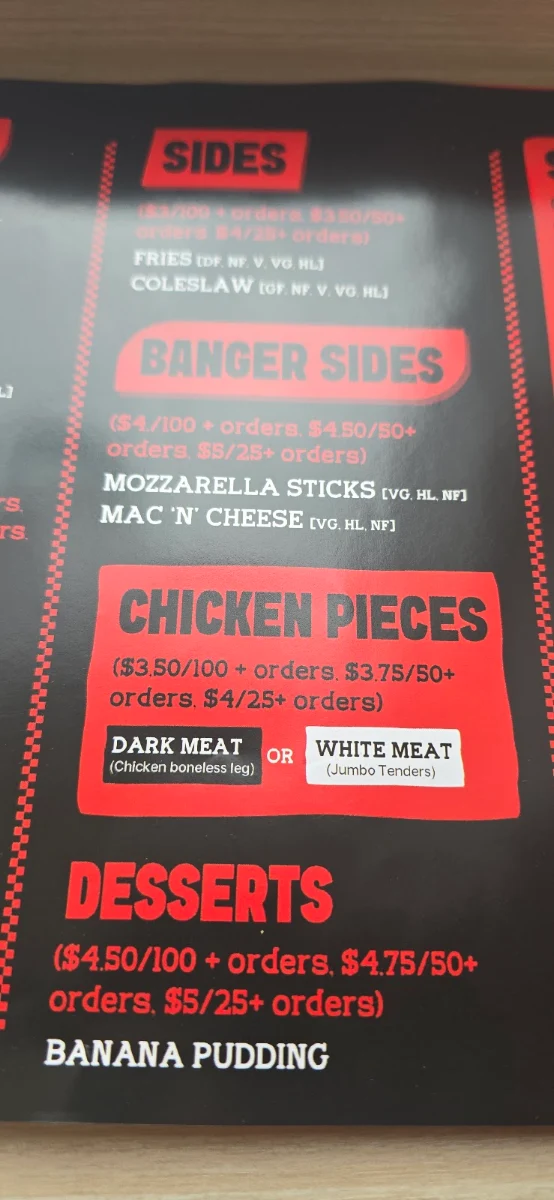 Menu, Juicy Birds Nashville Hot Chicken