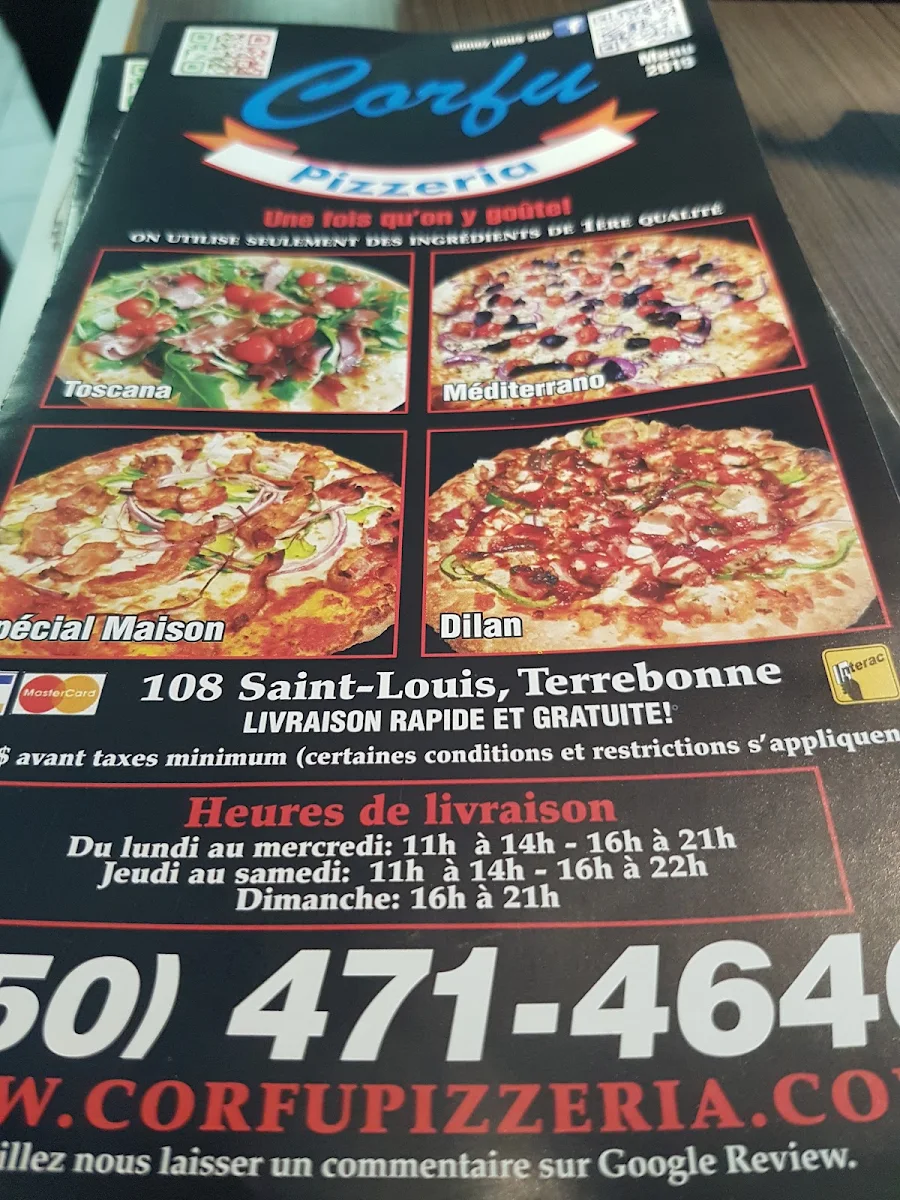 Menu, Corfu Pizzeria