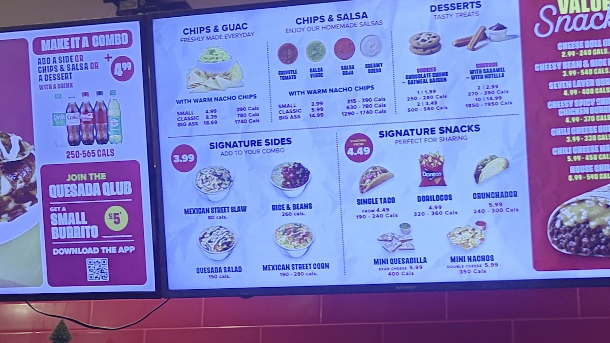 Menu, Quesada Burritos & Tacos