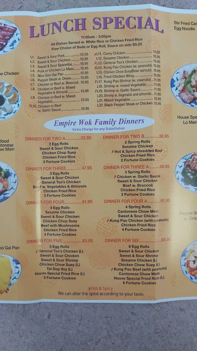 Menu, Empire Wok
