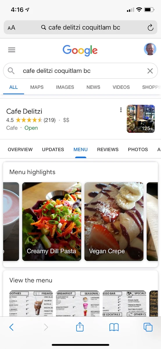 Menu, Cafe Delitzi