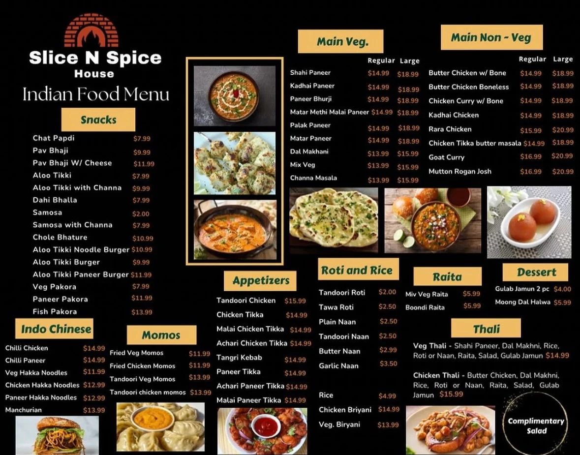 Menu, Slice N' Spice House