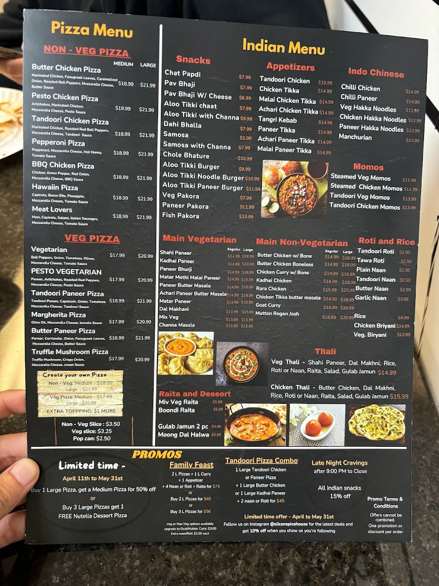 Menu, Slice N' Spice House