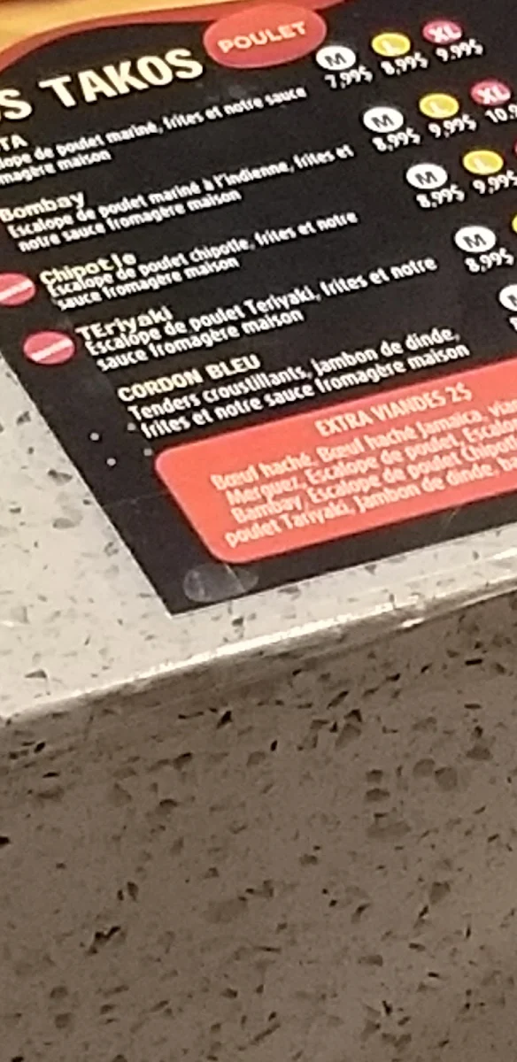 Menu, French Takos