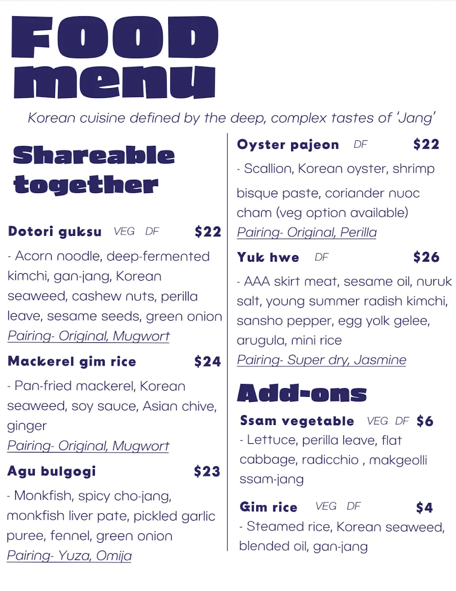 Menu, Gyopo Makgeolli Brewery 僑胞