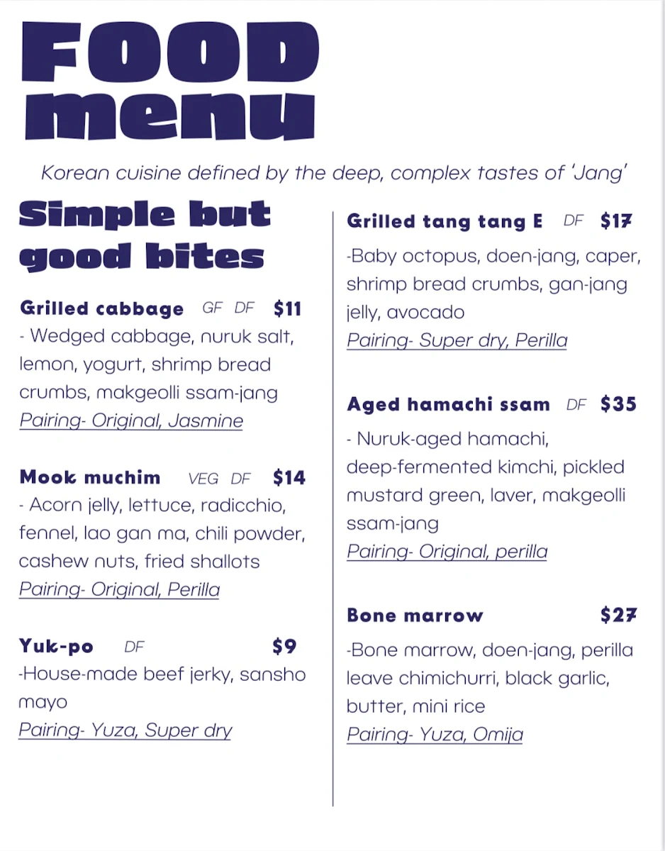 Menu, Gyopo Makgeolli Brewery 僑胞