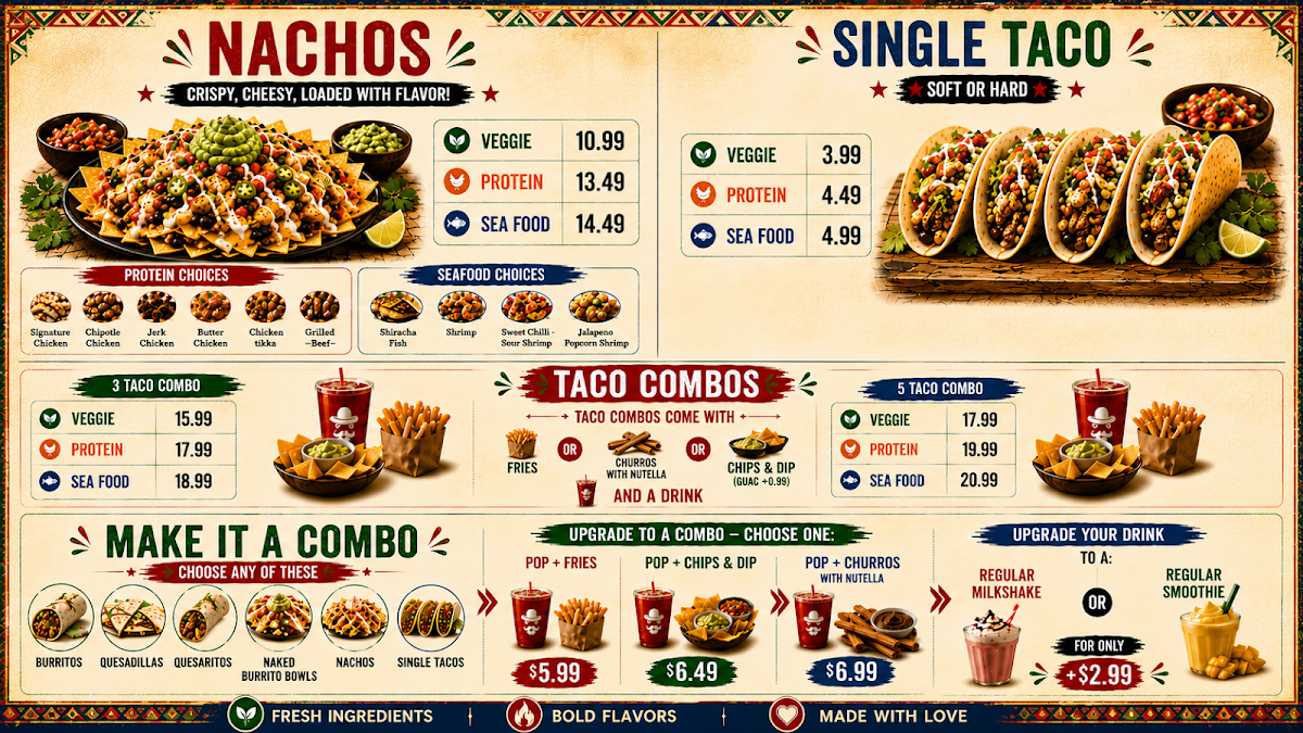 Menu, The Social Hub Burritos, Freakshake and Ice Cream