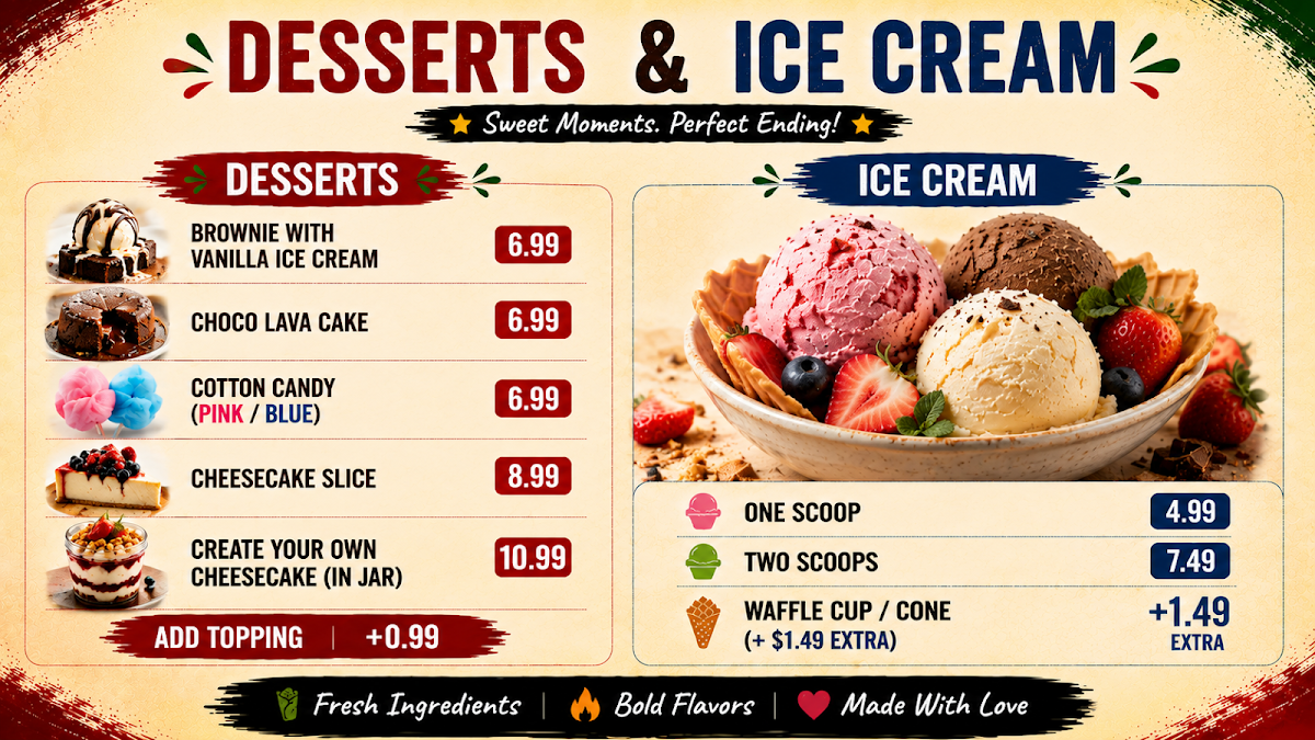 Menu, The Social Hub Burritos, Freakshake and Ice Cream