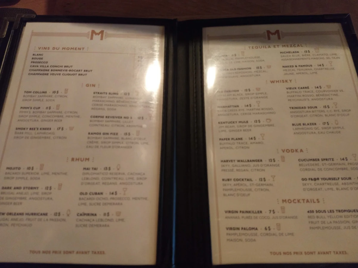 Menu, Taverne Midway