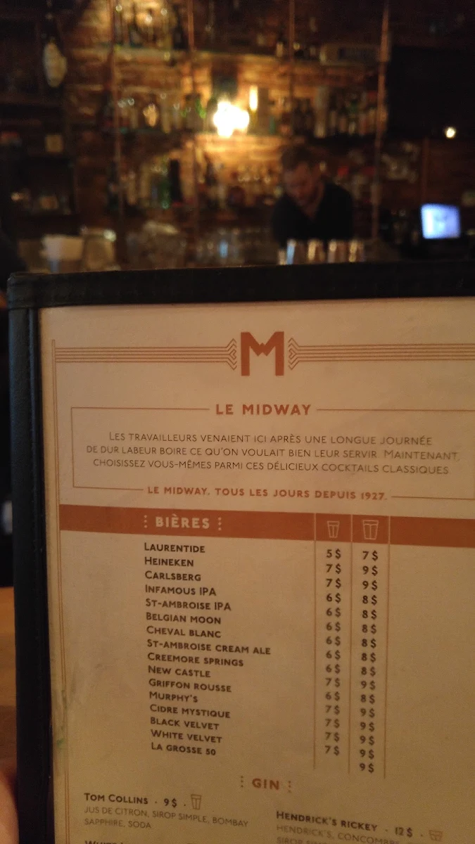 Menu, Taverne Midway