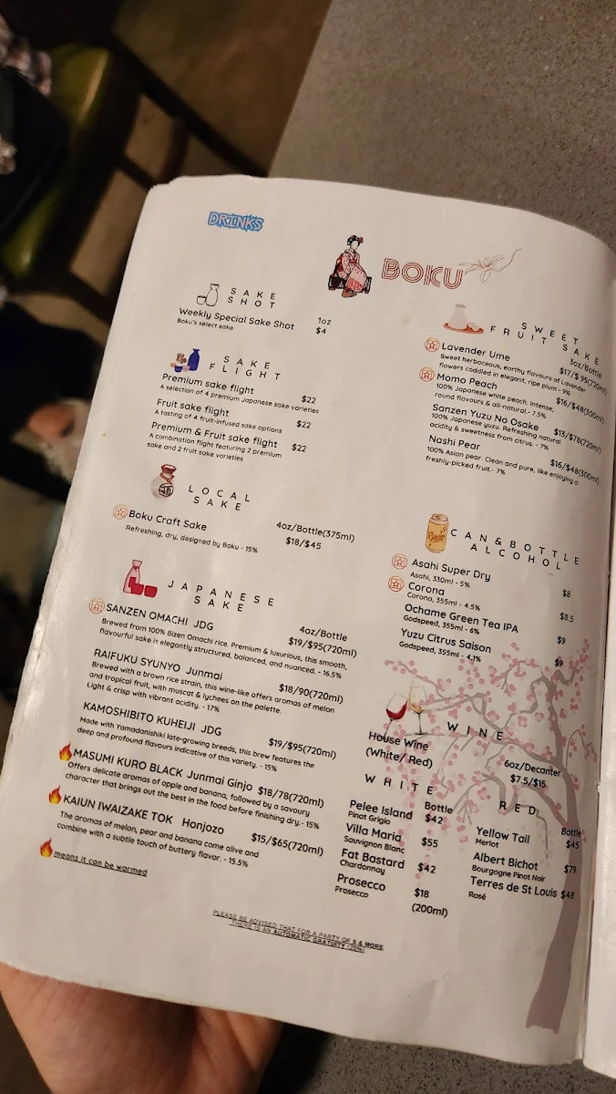 Menu, BOKU Japanese Eats + Drinks (Distillery District)