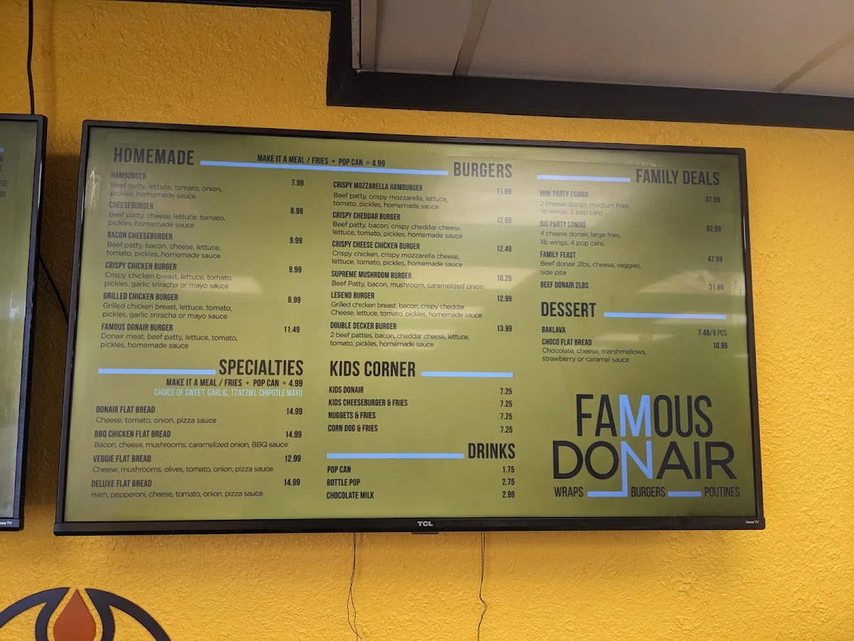 Menu, Famous Donair