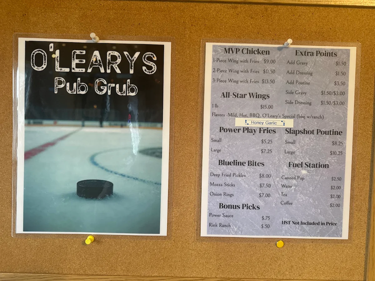 Menu, O’Leary’s Restaurant