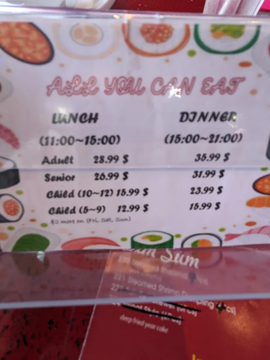 Menu, J C Sushi
