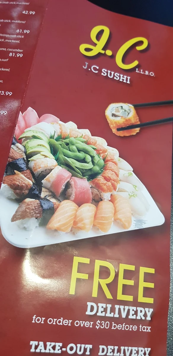 Menu, J C Sushi