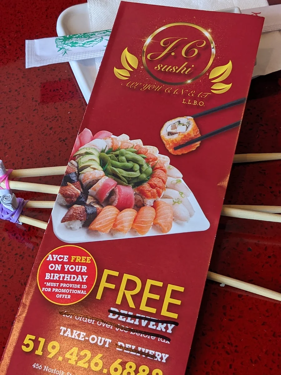 Menu, J C Sushi