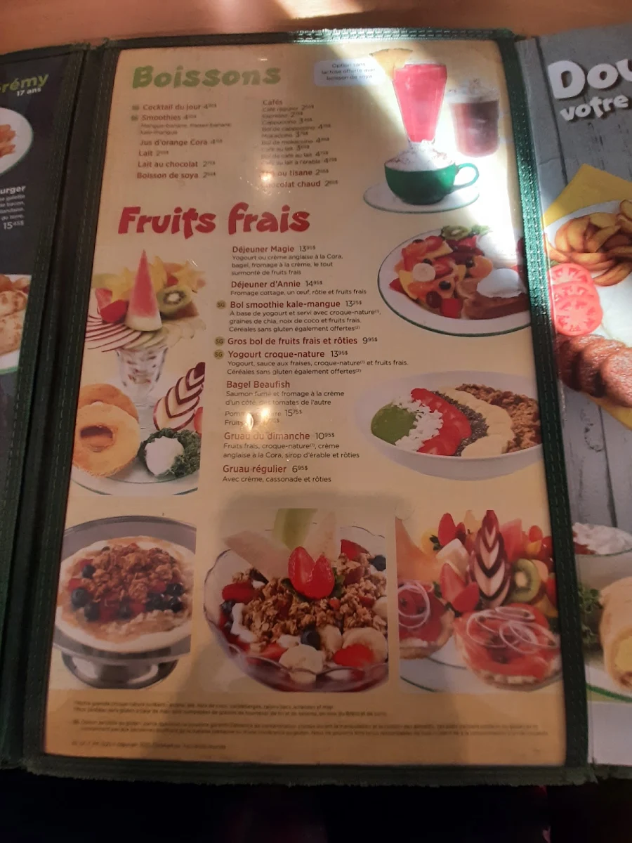 Menu, Cora Déjeuners et dîners