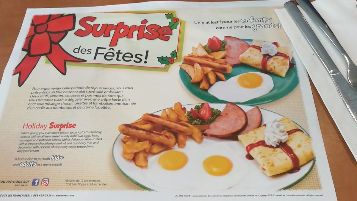 Menu, Cora Déjeuners et dîners