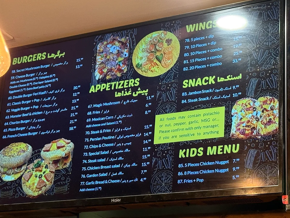 Menu, Cottage Pizza and Sandwich