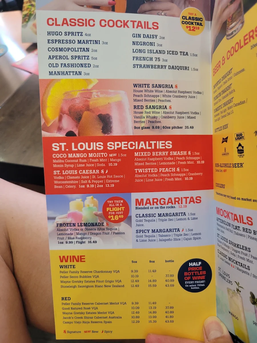 Menu, St. Louis Bar & Grill