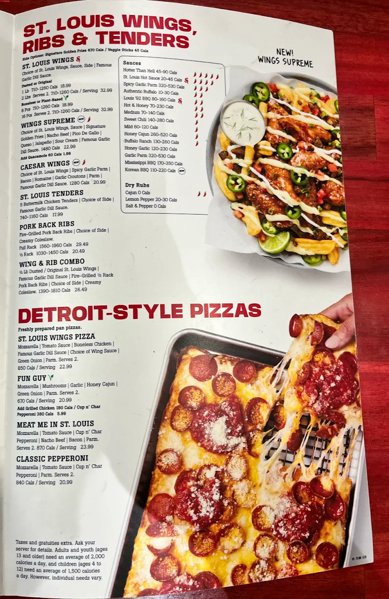 Menu, St. Louis Bar & Grill