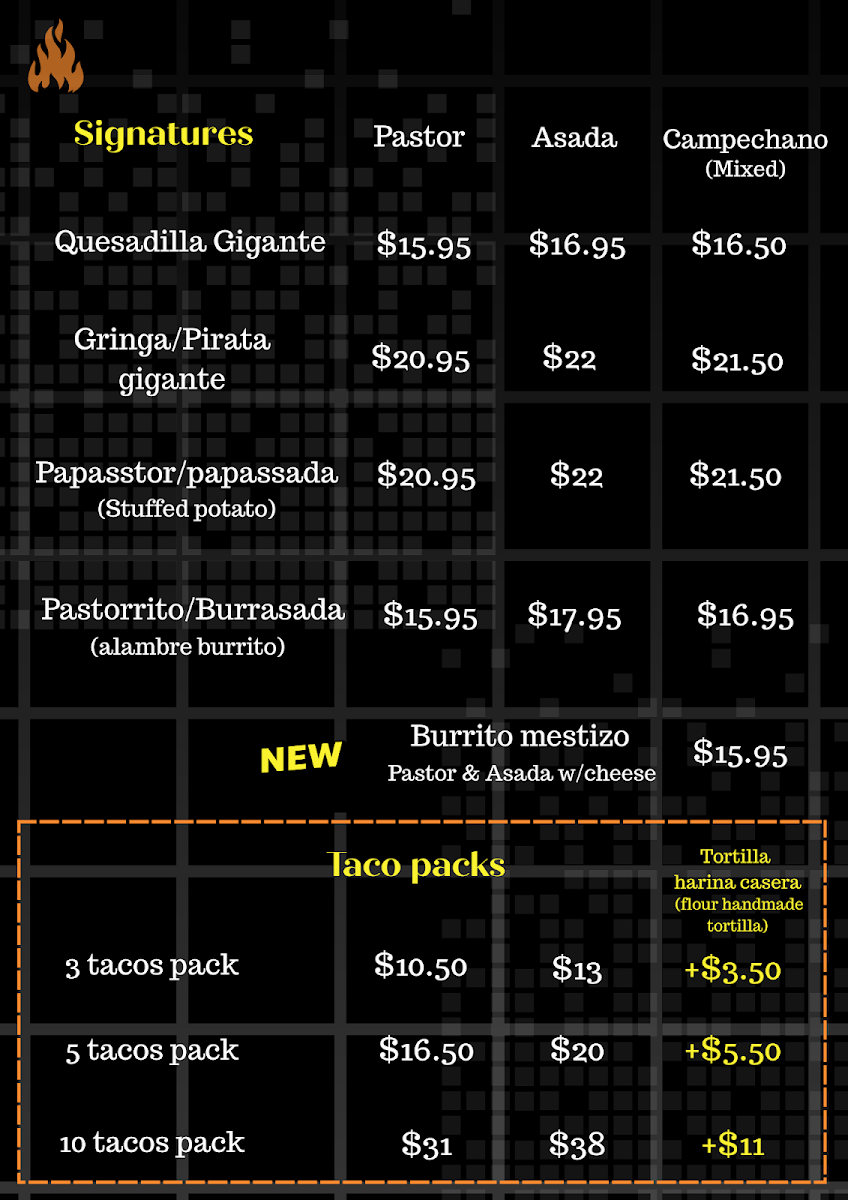 Menu, Taco'N madre