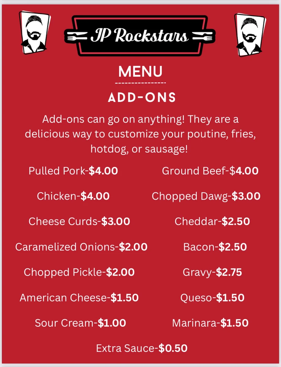 Menu, JP ROCKSTARS FOOD TRUCK